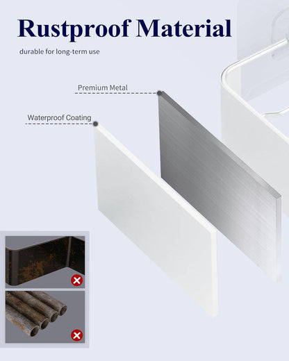 Large Shower Caddy - 2 Pack Adhesive Shower Organizer, Rustproof Metal Shelves, No-Drill Bathroom Organizers and Storage, White