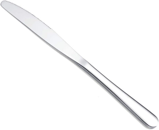 Set of 6 Stainless Steel Dinner Knives - Shiny Mirror Finish, Durable Butter Knife Spreaders, Dishwasher Safe