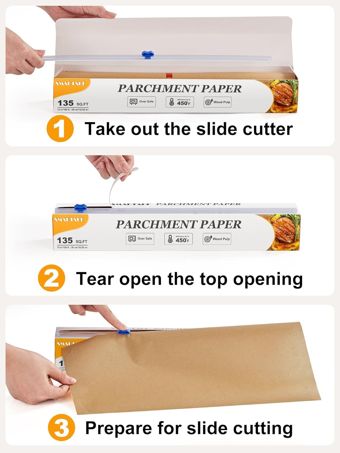 Parchment Paper Roll for Baking, 15 in X 108 Ft, 135 Sq.Ft, Non-Stick Unbleached Parchment Paper, Oven Baking Paper with Slide Cutter, for Kitchen Baking Cooking Grilling Steaming