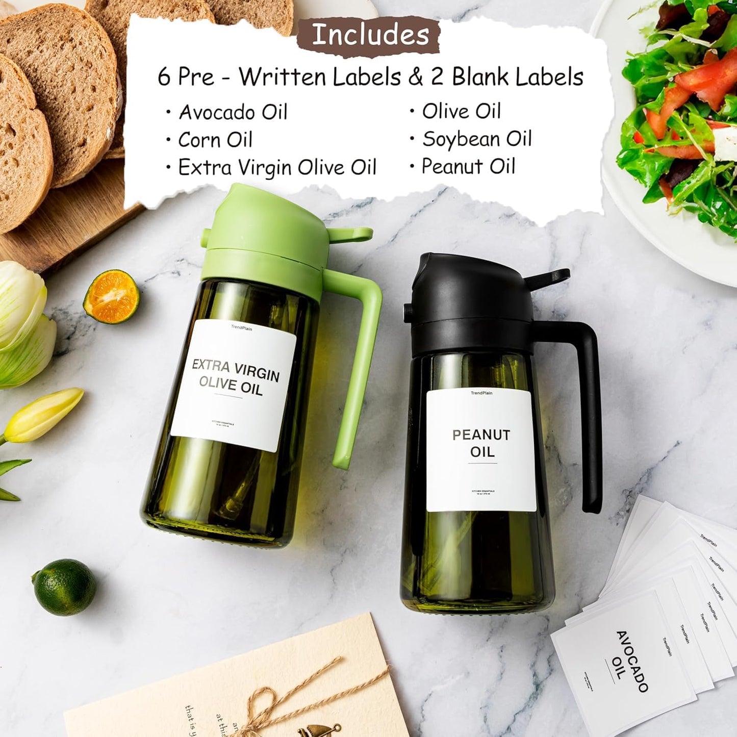 - Original 16Oz/470Ml Olive Oil Dispenser Bottle for Kitchen Gadgets and Air Fryer Accessories - Olive Oil Sprayer for Cooking W/Stickers - Yellow
