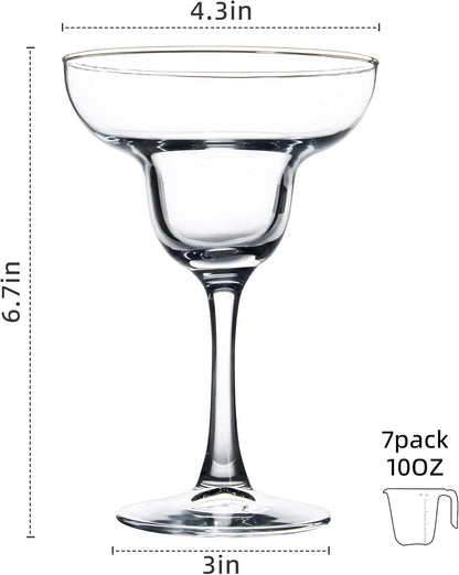 Set of 7 Classic Clear Margarita Glasses - Versatile Cocktail Glasses for Espresso Martini, Cosmopolitan, Manhattan, Perfect for Housewarming and Engagement Gifts, 10 Ounce Capacity
