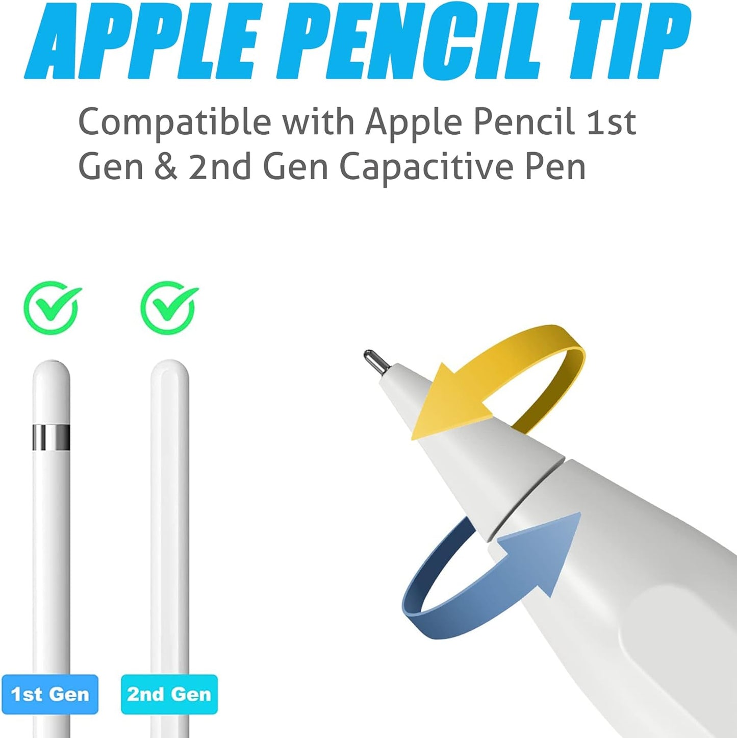 3 Pack Apple Pencil Tips Replacement,Compatible with Apple Pencil 1St and 2Nd Gen,Penlike Metal Nib Wear-Resistant Pen Needle Stylus Tip,Precise Control White