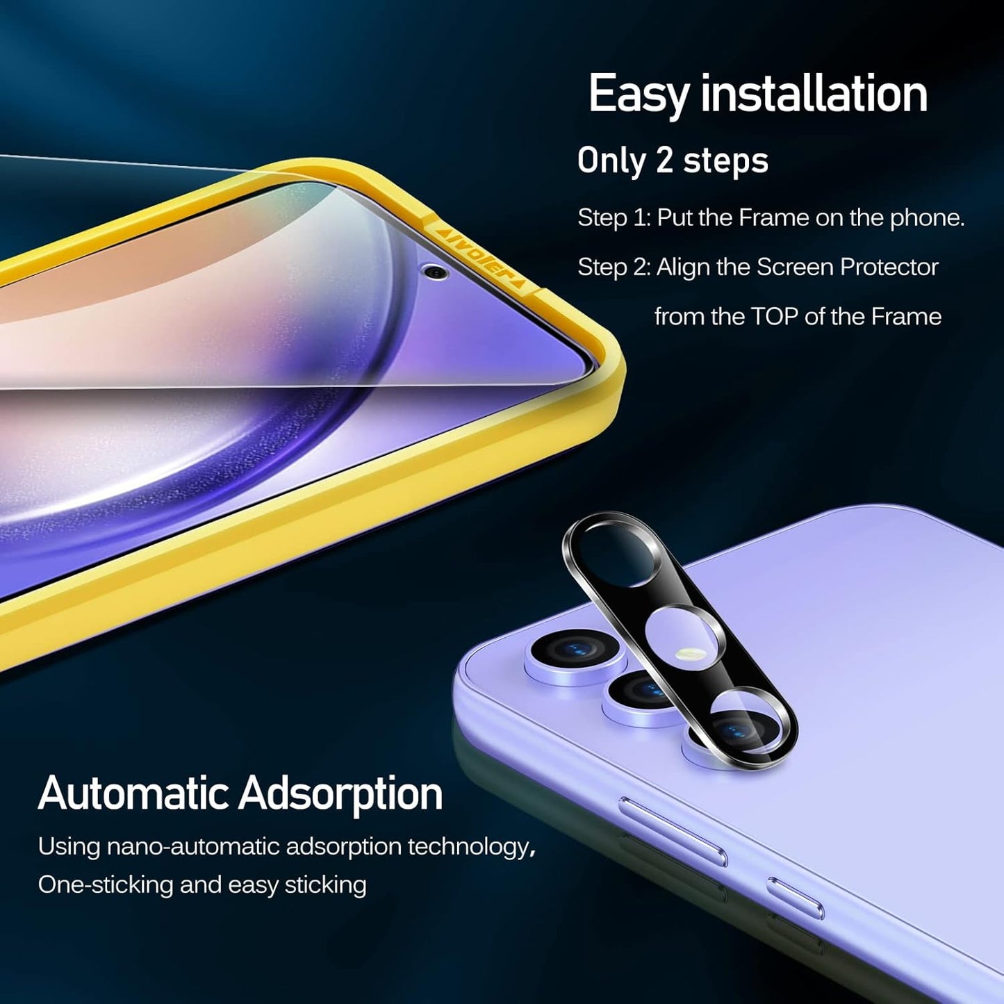 [3+3 Pack Screen Protector for Samsung Galaxy A54 5G 6.4" 2023 with [3 Pack] Camera Lens Protector Tempered Glass with [Alignment Frame] Transparent HD Clear Anti-Scratch, 6.4 Inch