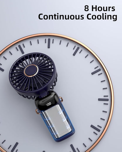 Portable Handheld Fan, Battery Operated Fan with Base, 8 Hours, Digital Display, 5 Speeds, 90° Ajustable, Rechargeable Mini Fan for Outdoor Indoor