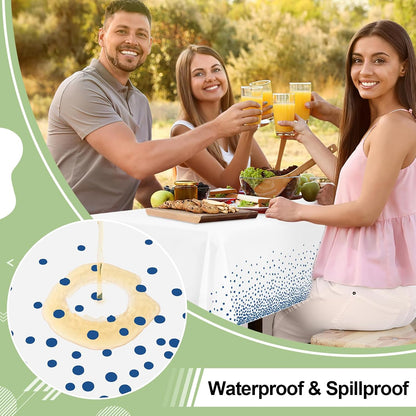 4 Packs Dot Disposable Table Cloth, 54 X 108 Inch Waterproof Plastic Tablecloth, Rectangle Navy Dots in White Table Covers for Picnic, Birthday, Party