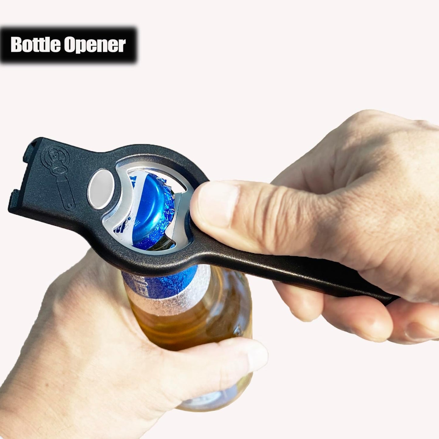 3-In-1 Magnetic Bottle and Can Opener for Refrigerator, Stainless Steel Manual Can Punch Opener for Liquid with Cap Catcher, Stick to Fridge for Easy Storage, Can Tapper Church Key with Magnet (Black)