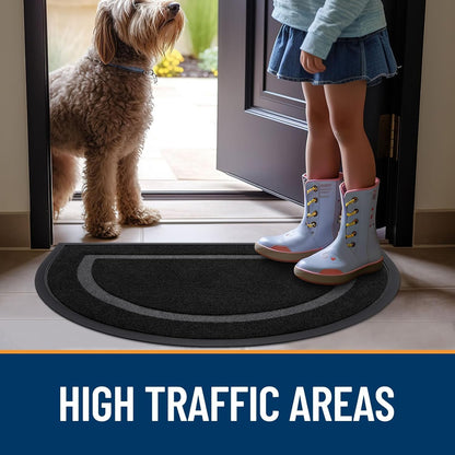 Half Circle Door Mat Indoor Outdoor Entrance Welcome, Waterproof All-Season, All-Weather Doormat, Sturdy Natural Rubber, Low Profile, Easy Clean Patio Porch Entryway Mat, 29.5X17, Black