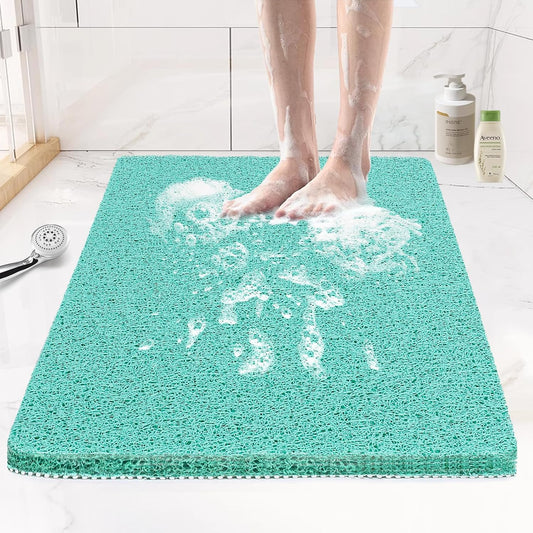 Shower Mats for Showers anti Slip for Elderly, 24'' X 17'' Non Slip Bath Mat for inside Shower, Bath Tub Mats for Bathroom Non Slip for Shower, PVC Loofah Bathroom Mats, Aqua