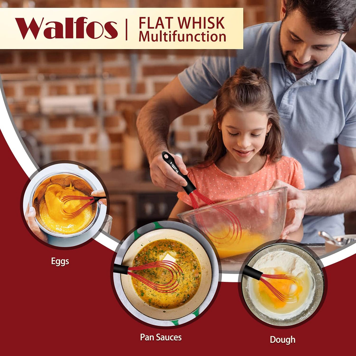 Flat Silicone Whisk,  11'' Wires Silicone Whisk for Blending Beating Stirring and Kitchen Cooking