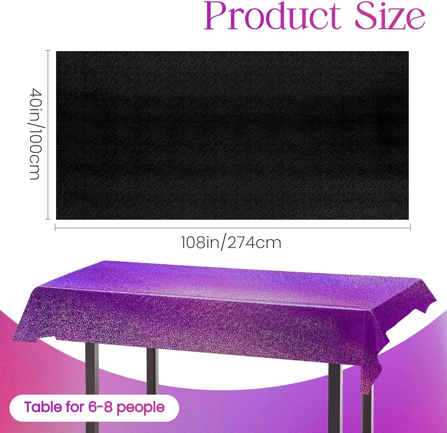 Set of 2 Black and Purple Holographic Laser Tablecloths - Iridescent Shiny Table Covers (40" x 108") for Halloween, Birthday Parties, and Wedding Events