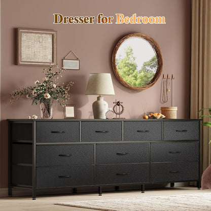 63-Inch Versatile Dresser with 10 Fabric Drawers, Ideal TV Stand for 55 to 70 Inch TVs, and Toy Storage Organizer in Black