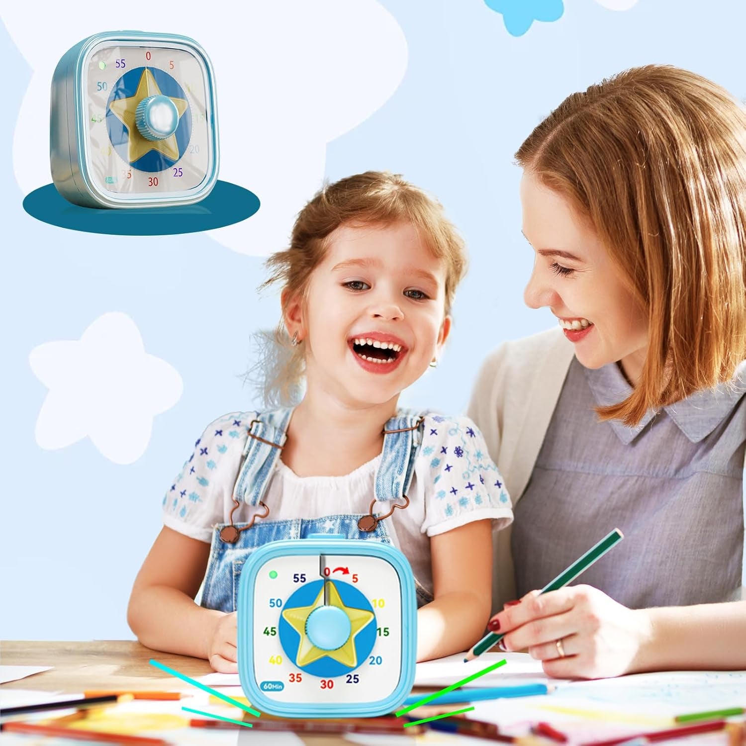 Visual Timer for Kids, 60 Minute Countdown Kitchen Timer for Cooking, Time Management Tool for Classroom, Teacher, Home School, Toddlers, Office, Study, Game - Battery Included