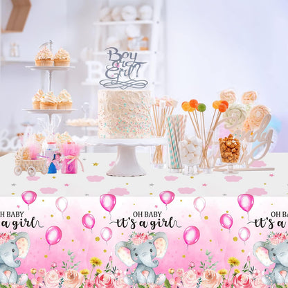 3 Pack Elephant Baby Shower Decorations - Plastic Tablecloth Table Cover Backdrop for Boy Girl Gender Party Supplies, 54 X 108 Inch, Pink