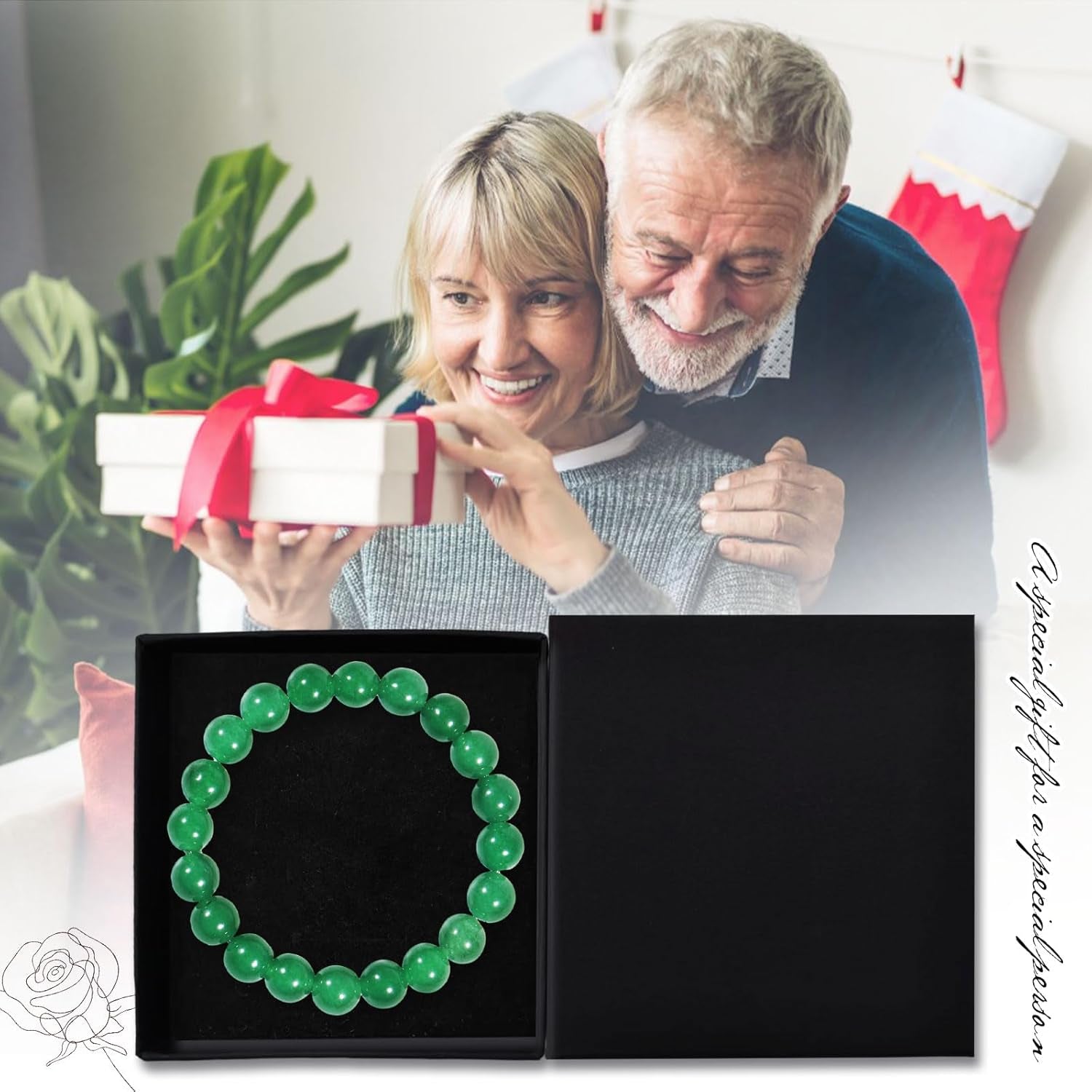 Handmade Green Jade Bracelet for Women,Stress Relief Healing Crystal Bracelet,Natural Jade Bead Bracelet,10Mm Stretch Elastic Bracelet,Crystal Jewelry Gifts for Women Men (Jade)