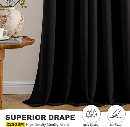 Black Blackout Curtains for Bedroom Living Room 63 Inches Long 2 Panels, Thermal Insulated Room Darkening Drapes Solid Grommet Top Noise Reduction Light Blocking Halloween Window Treatments