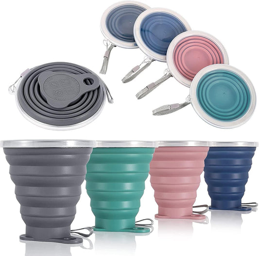 Silicone Collapsible Travel Cup - Silicone Folding Camping Cup with Lids - Expandable Drinking Cup Set - Portable, Graduated [9.22Oz]