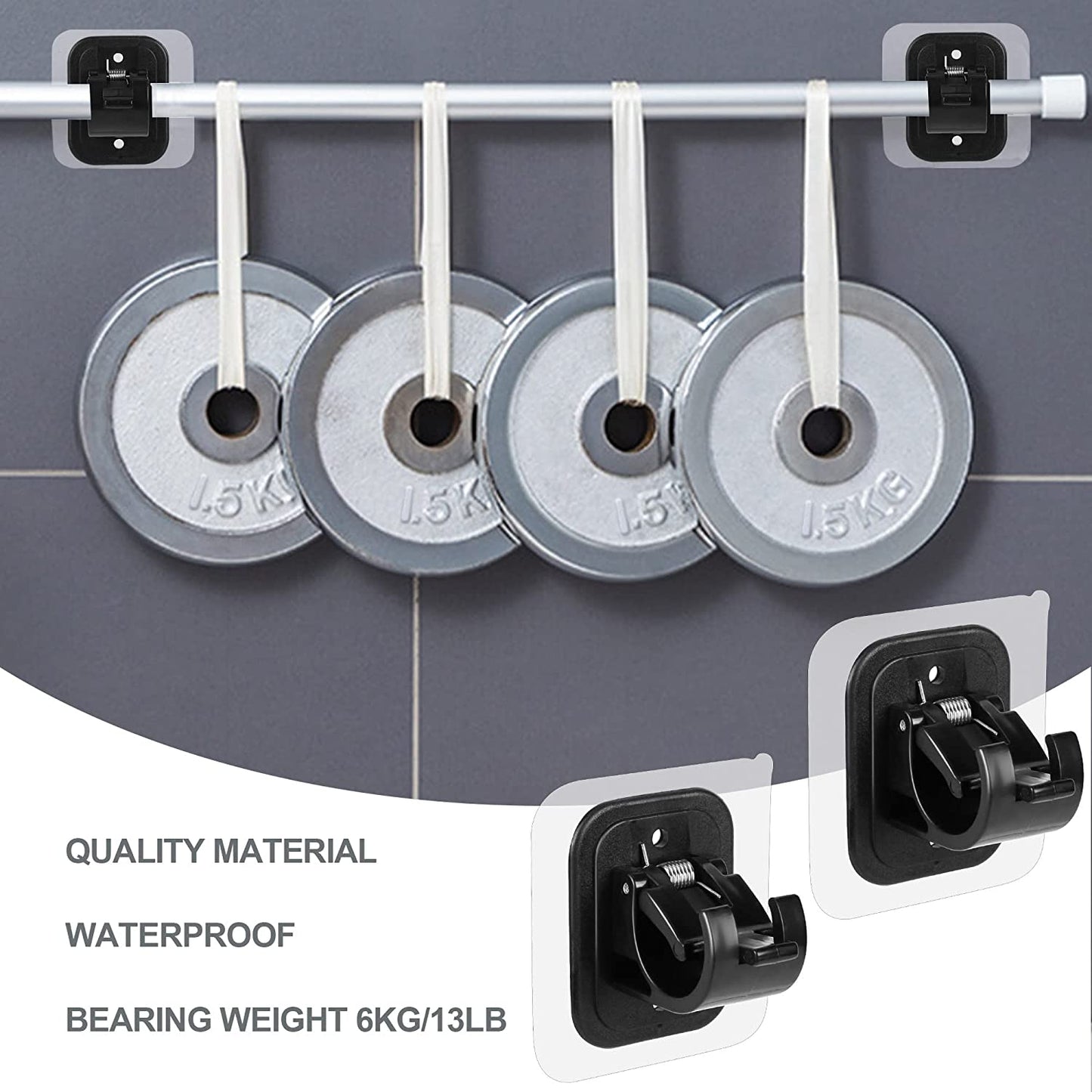 2PCS No Drill Curtain Rod Brackets Drilling Self Adhesive Holder Hooks Nail Free Adjustable Hangers for Bathroom Kitchen Home and Hotel (2PCS Black)