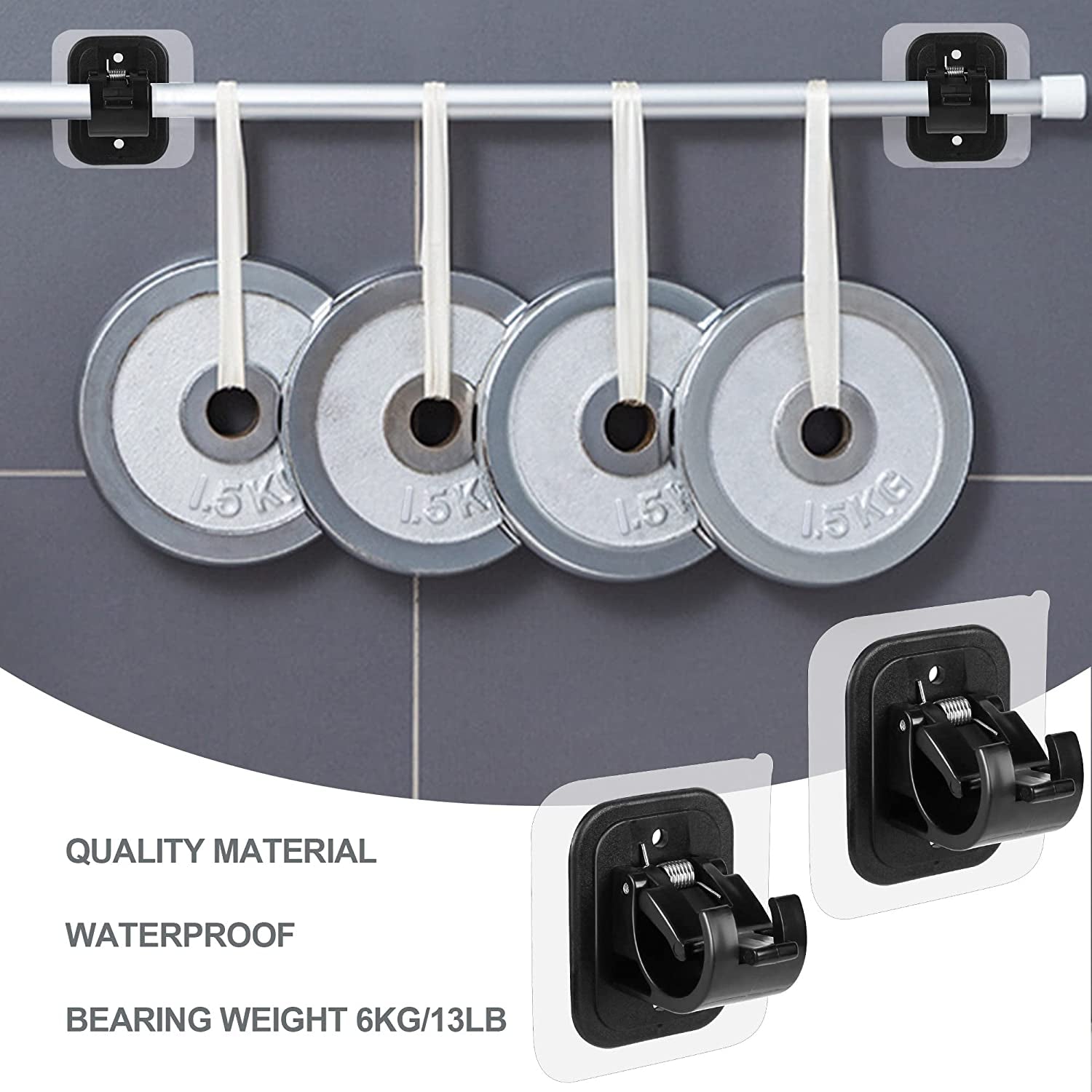 2PCS No Drill Curtain Rod Brackets Drilling Self Adhesive Holder Hooks Nail Free Adjustable Hangers for Bathroom Kitchen Home and Hotel (2PCS Black)