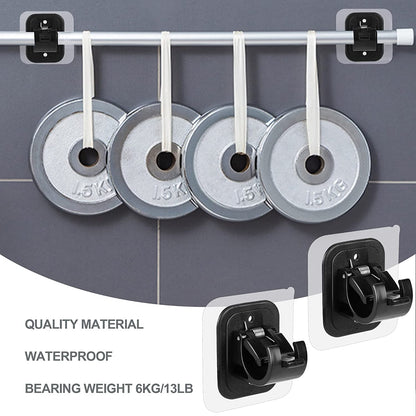 2PCS No Drill Curtain Rod Brackets Drilling Self Adhesive Holder Hooks Nail Free Adjustable Hangers for Bathroom Kitchen Home and Hotel (2PCS Black)