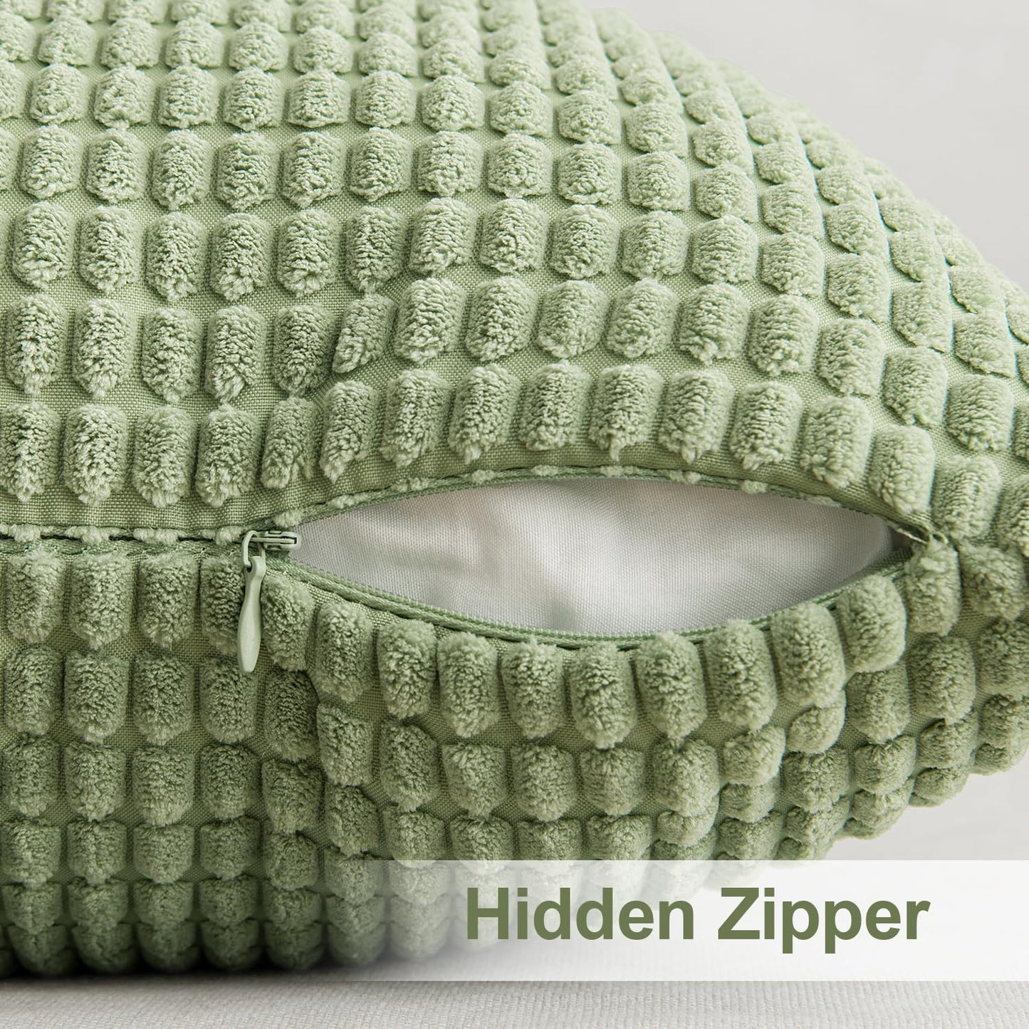 Pack of 2 Pillow Covers 18X18 Inch Granules Soft Corduroy Decorative Throw Pillow Covers for Couch Cushion Sofa Bedroom Living Room, Light Green