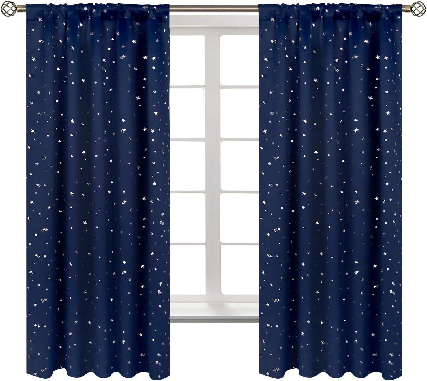 Kids Blackout Curtains for Bedroom, Rod Pocket Room Darkening Curtains Decoration Thermal Insulation Window Drapes for Nursery, Children Room, 2 Panels, Each 42 X 63 Inch, Navy Blue