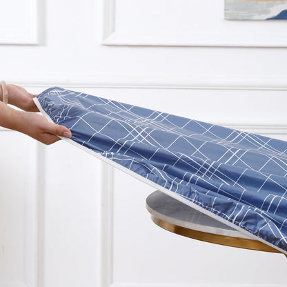 Round Vinyl Fitted Tablecloth with Flannel Backing Elastic Edge Design Table Cover Waterproof Oil-Proof PVC Table Cloth Stain-Resistant Best for 32"-36" Round