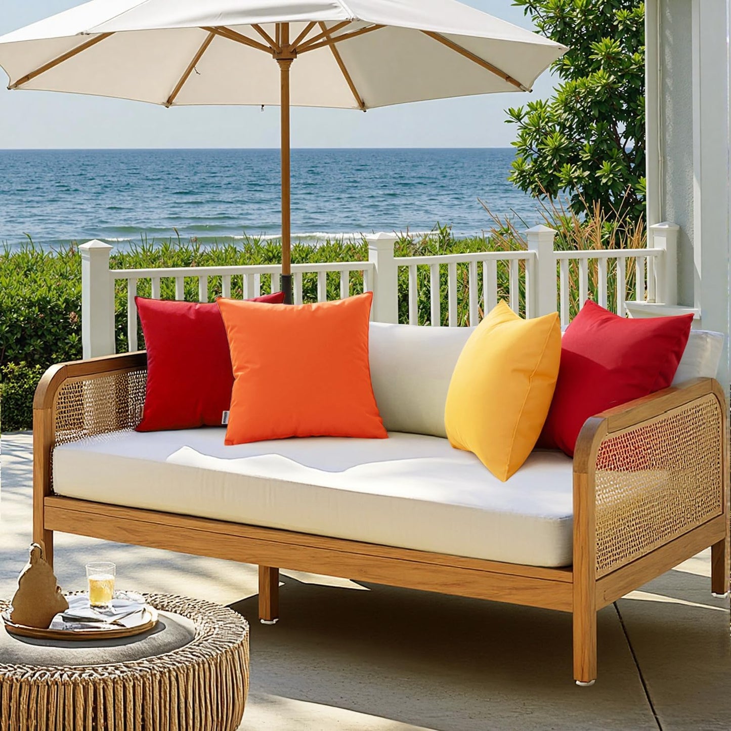 Outdoor Waterproof Decorative Pillow Covers in Orange - Fade Resistant for Patio, Tent, Couch, and Living Room - Pack of 2, 16x16 Inch, Ideal for Spring and Summer