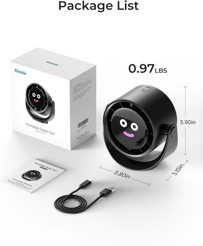 Desk Fan, LED Display Mini Table Fan, Rechargeable Personal Fan with 4000Mah Battery, Max. 17H Use, 5 Speeds, 360°Tilt, USB-C Charging, Quiet Small Portable Fan for Home, Office, Camp, Travel