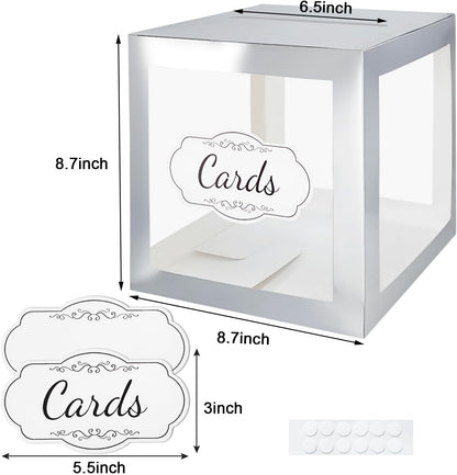 Wedding Card Box for Reception, Transparent with Silver Border Money Box for Wedding, Baby Showers, Wishing Well Party, Birthdays, Retirements, Open Houses, Anniversaries(Clear Silver)
