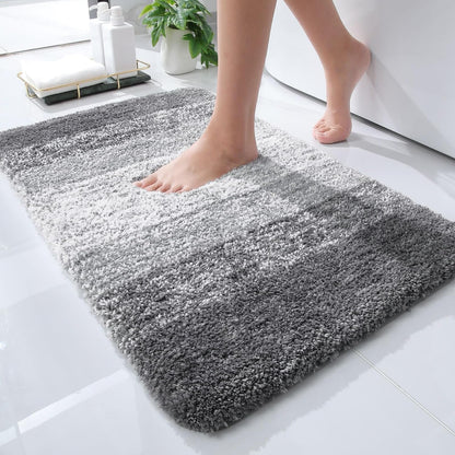 Ombre Bath Rug and Shower Curtain, Bath Rug Size 24X16 in Grey and Shower Curtain 72X72 in Black Grey, 2 Item Bundle