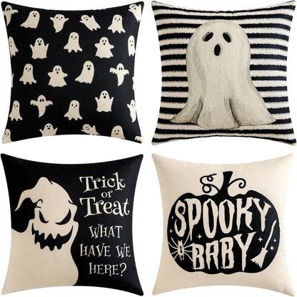 Halloween Pillow Covers 18X18 Inch Spooky Baby Cute Ghost Throw Pillow Covers Horror Scary Cushion Case for Sofa Couch Set of 4 Black