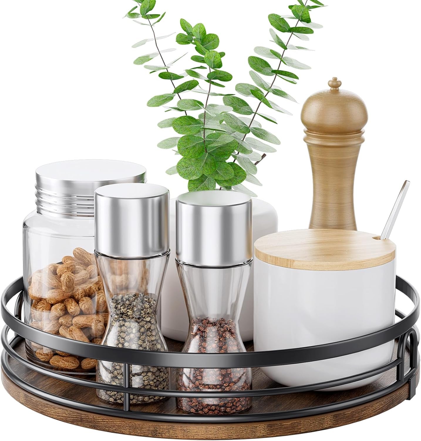 9'' Lazy Susan Turntable Organizer for Cabinet, round Wood Lazy Susan for Table Top, Countertop, Kitchen, Pantry, Spice, Bathroom Vanity, Decor