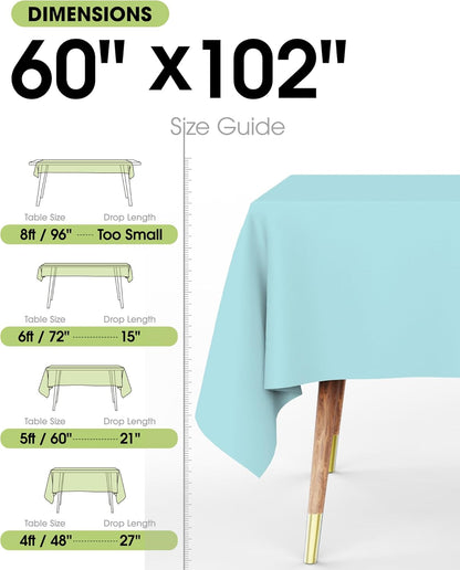 Rectangle Table Cloth 60" X 102" – Durable Polyester Tablecloth Offers Reusable & Washable Protection, Ideal for Outdoor Party, Picnic, Wedding, Banquet and Birthday, 2 Pack, Baby Blue