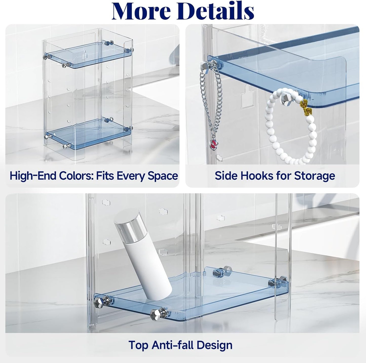 Bathroom Countertop Organizer, 2 Tier Adjustable Corner Makeup & Skincare Organizer with Protective Guard Rail, Transparent Design for Vanity, Bathroom Counter, Ideal for Girls