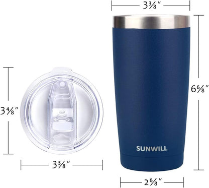 Travel Coffee Tumbler 20 Oz, Insulated Mug with Lid, Stainless Steel Cup for Outdoor, Powder Coated Navy