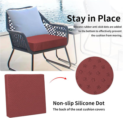 Waterproof Patio Cushion Covers ONLY Cover 22X20X4 Inch 2 Pack Replacement Non-Slip Outdoor Seat Cushion Slipcover with Zipper. Wine