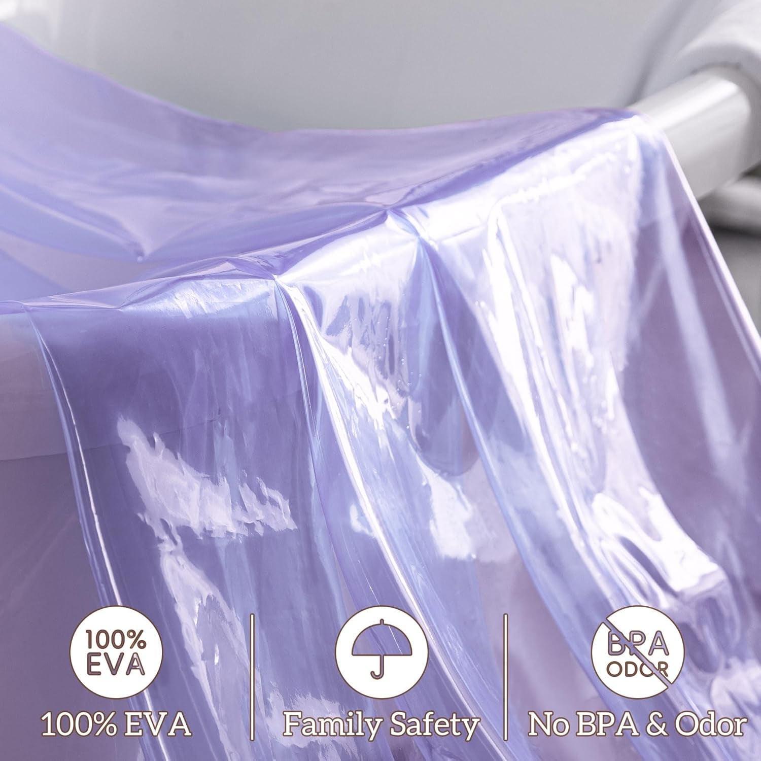 No Hook Clear Lavender Shower Curtain or Liner - Soft EVA 10G Extra Heavy Duty Shower Curtain with 3 Magnets for Bathroom, Standard Size 71" X 74", Clear Lavender