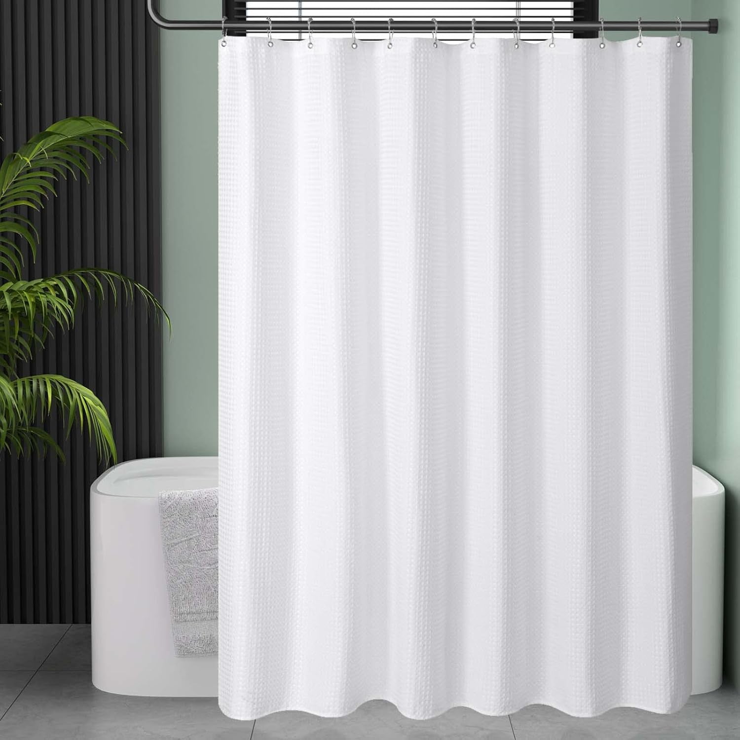 White Shower Curtain Fabric, Waffle Shower Curtains for Bathroom, Cloth Shower Curtain Heavy Duty, Thick Bathroom Shower Curtains Hotel Quality, Premium Polyester, 72X72 Inches