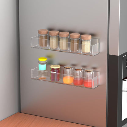 Adhesive Acrylic Spice Rack with Nano Double Sided Tape Wall Mount Organizer Clear Wall Spice Rack with Shelf Ends for Kitchen Cabinet Door - 2 Pack 12‘’ Shelves