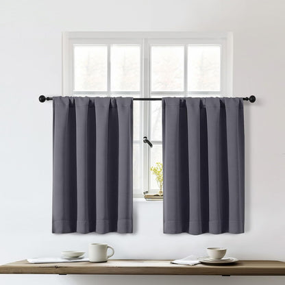 Sally Grey Short Blackout Curtains 36 Inch Length 2 Panels Set, Half Window Rod Pocket Privacy Room Darkening Curtain Tiers for Kitchen Bathroom, 2 Pcs Each W40 X L36 Inch, Grey