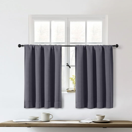 Sally Grey Short Blackout Curtains 36 Inch Length 2 Panels Set, Half Window Rod Pocket Privacy Room Darkening Curtain Tiers for Kitchen Bathroom, 2 Pcs Each W40 X L36 Inch, Grey