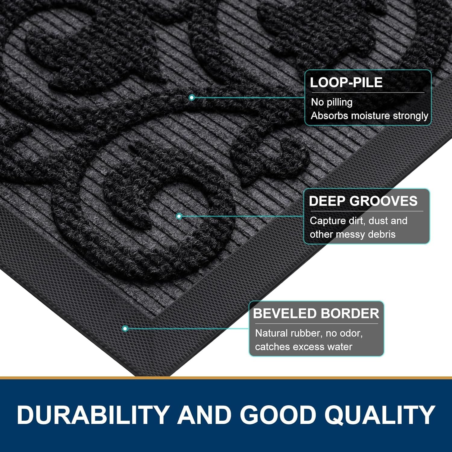 Welcome Door Mat outside Entrance, Heavy Duty Trap Dirt and Moisture Easy Clean Low Profile Patio Porch Indoor Outdoor Front Doormat for Entry, 29.5X17 Inch, Black/Welcome