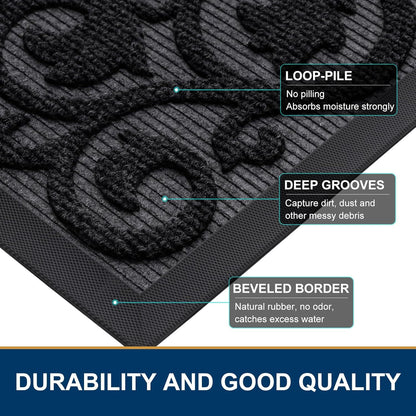 Welcome Door Mat outside Entrance, Heavy Duty Trap Dirt and Moisture Easy Clean Low Profile Patio Porch Indoor Outdoor Front Doormat for Entry, 29.5X17 Inch, Black/Welcome