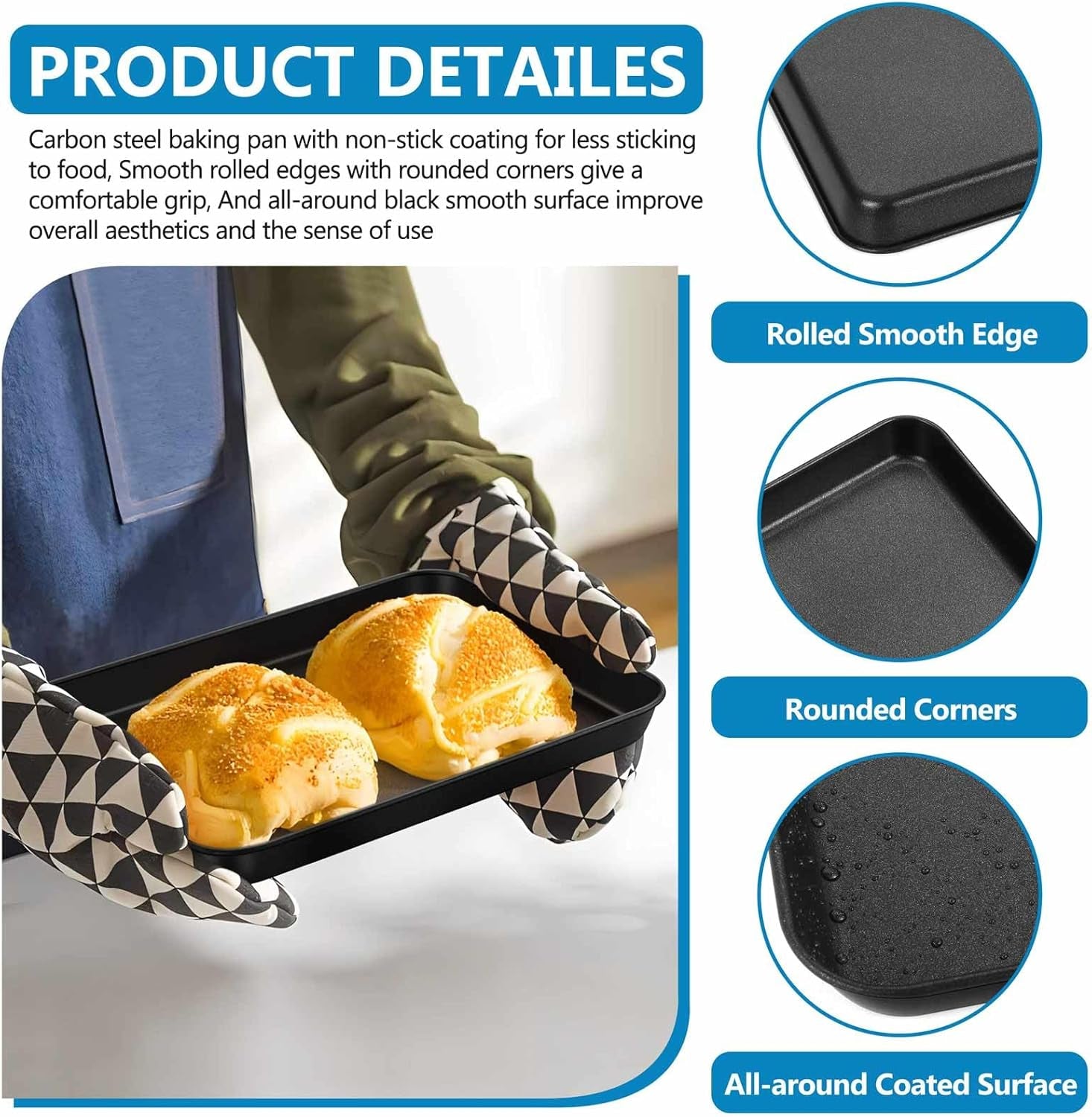 9 Inch Baking Cookie Sheet Pan, Carbon Steel Oven Tray, Non Stick Bakeware for Cooking Baking Bread Meat Vegetables, Sturdy & Healthy, Easy Clean, 1Pc