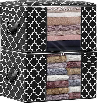 ISELIFE Storage Bags 100L 2-Pack Large Blanket Clothes Organization and Storage Containers for Bedding, Comforters, Foldable Organizer with Reinforced Handle, Clear Window, Sturdy Zippers, Black