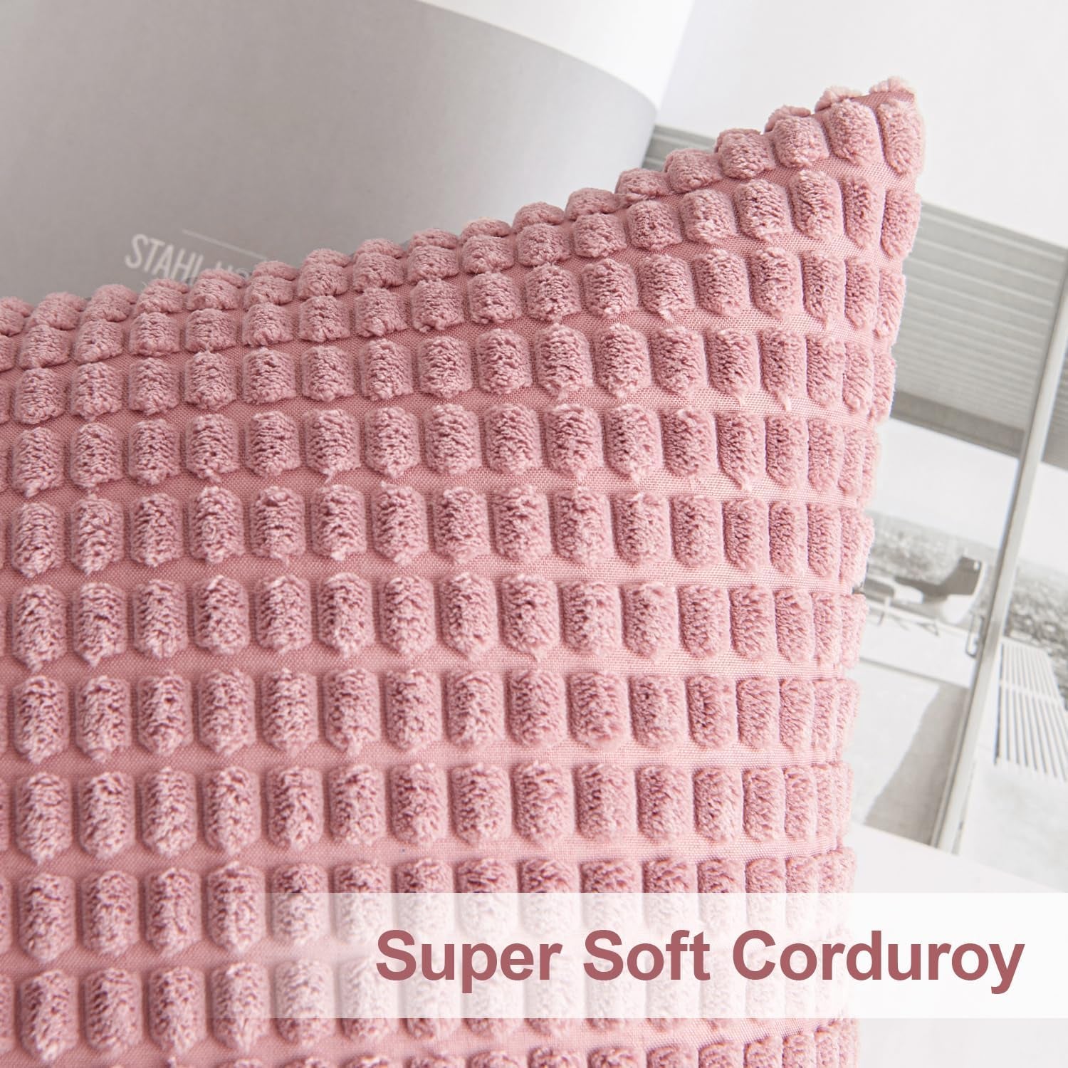 Pack of 2 Pillow Covers 18X18 Inch Granules Soft Corduroy Decorative Throw Pillow Covers for Couch Cushion Sofa Bedroom Living Room, Blush Pink