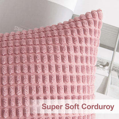 Pack of 2 Pillow Covers 18X18 Inch Granules Soft Corduroy Decorative Throw Pillow Covers for Couch Cushion Sofa Bedroom Living Room, Blush Pink