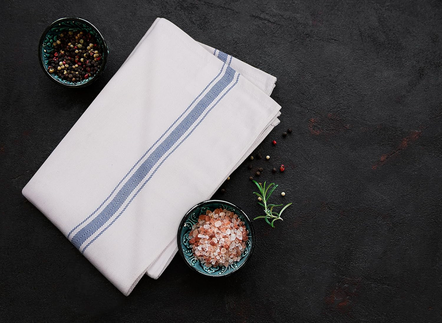 Blue Dish Towels [12 Pack - 15 X 25 Inches] 100% Ring Spun Cotton Highly Absorbent & Reusable Cleaning Bar, Tea, Kitchen and Dishcloths Set - 200 GSM