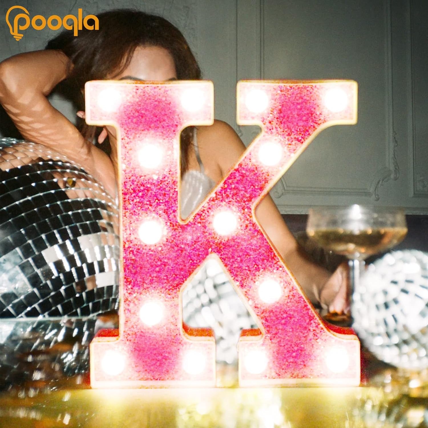 LED Marquee Letter Lights, Light up Pink Letters Glitter Alphabet Letter Sign Battery Powered for Night Light Birthday Party Wedding Girls Gifts Home Bar Christmas Decoration, Pink Letter A