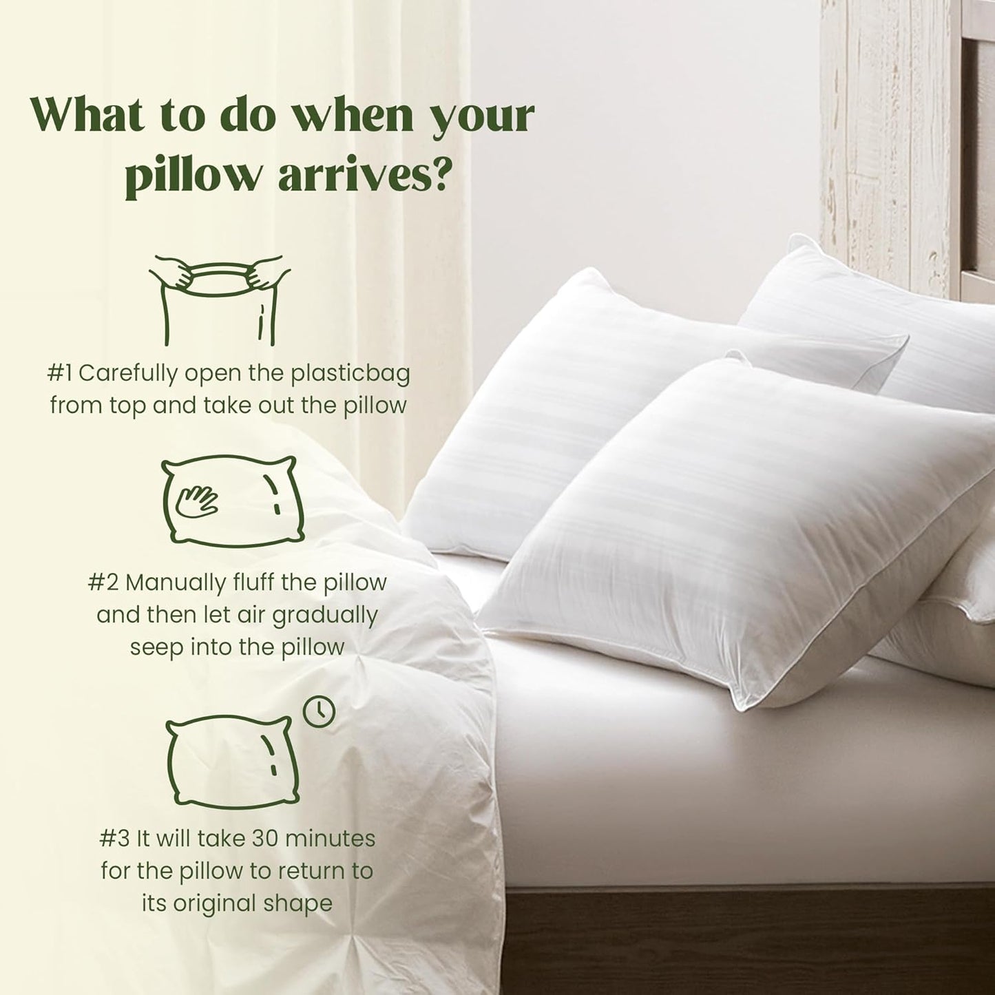 Goose Feather down Pillows, Bed Pillows for Sleeping with 2 Outer Protectors, Hotel Standard/Queen Pillows Set of 2 (Pack of 2)